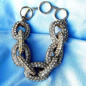 Large Chain Link Gold tone and Crystals Bracelet